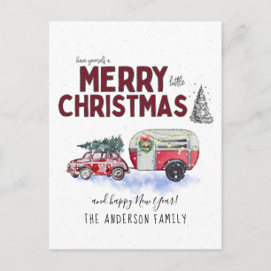 Carte postale de Noël vintage Camping rouge