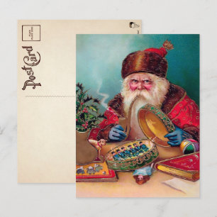 Carte postale de Noël vintage de Père Noël fumant 