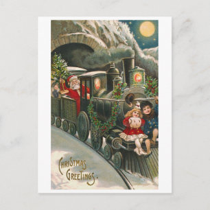 Carte postale de Noël Vintage "Père Noël en train"