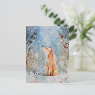 Carte postale de Noël Water Color Fox