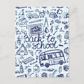 Carte Postale De nouveau aux fournitures scolaires. Décor peu