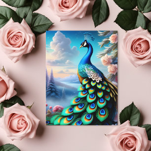 Carte postale de paon de jardin de roses d'art fan