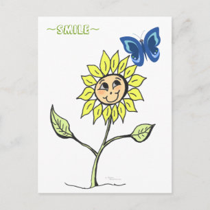Carte postale de papillon de tournesol souriant mi
