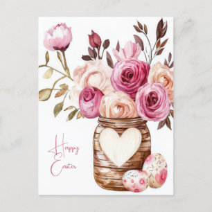 Carte postale de Pâques à l'aquarelle avec œufs et