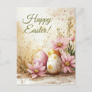 Carte postale de Pâques aquarelle colorée avec oeu