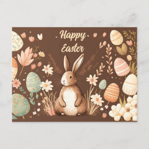 Carte postale de Pâques aux couleurs lapin et choc