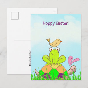 Carte postale de Pâques avec tortue, grenouille et