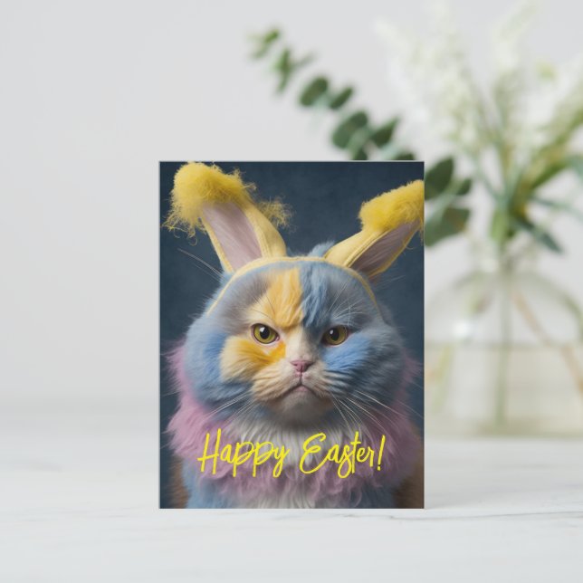 Carte postale de Pâques de chat mignonne et amusan (Debout devant)