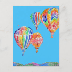 Carte postale de peinture aquarelle de montgolfièr