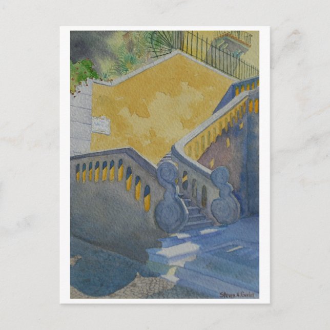 Carte postale de peinture aquarelle, Escalier Casc (Devant)