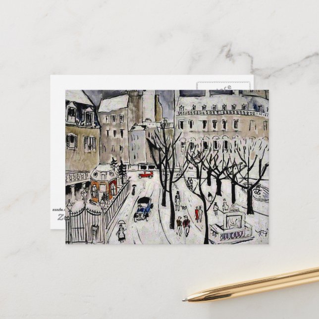 Carte postale de peinture d'art fin, Scène de neig (Devant/Arrière en situation)