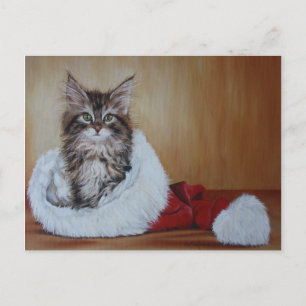 Carte postale de peinture de Noël Kitten
