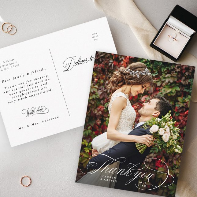 Carte postale de photo de mariage en calligraphie  (Front & Back)