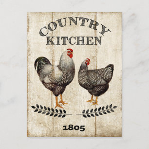 Carte postale de poulet vintage Country Kitchen Ro