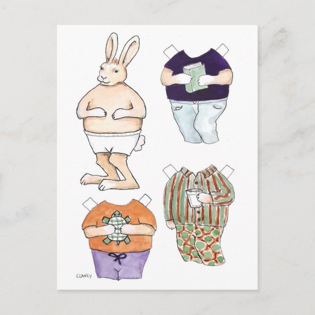 Carte postale de poupée en papier lapin (Devant)