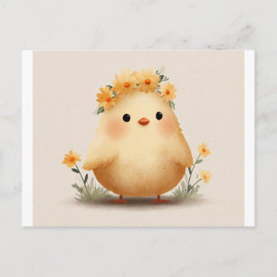 Carte postale de poussin à couronne de fleurs ador