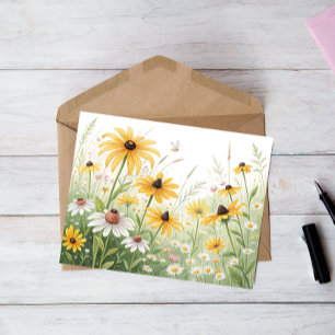 Carte postale de prairie fleurie – Jaune et blanc