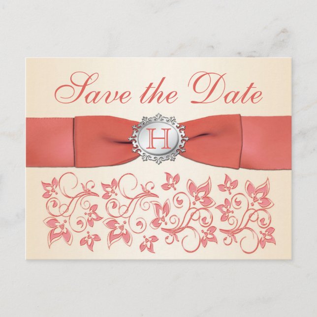 Carte postale de préavis de mariage floral corail  (Devant)