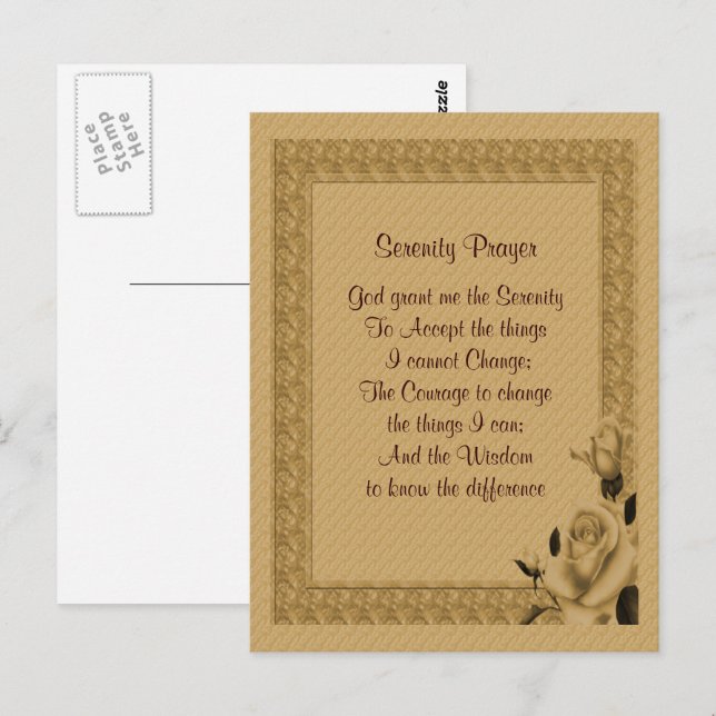 Carte postale de prière de sérénité Gold Rosebuts (Devant / Derrière)