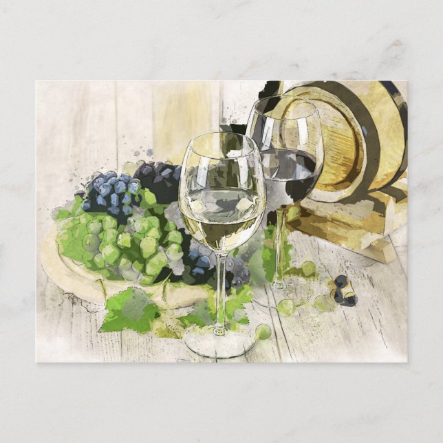 carte postale de raisins et de vin (Devant)