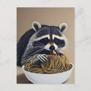 Carte postale de raton laveur mangeant des spaghet