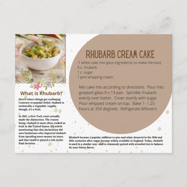 Carte postale de recette de gâteau à la crème de r (Devant)