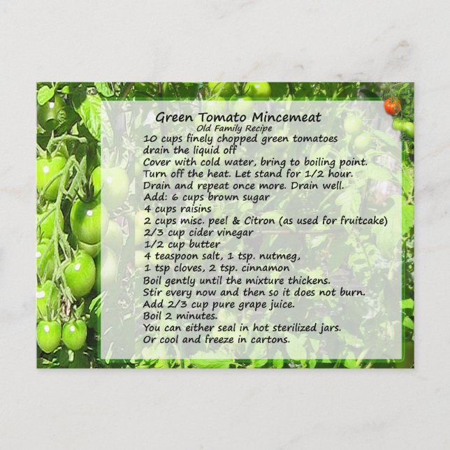 Carte postale de recette de mincemeat maison (Devant)