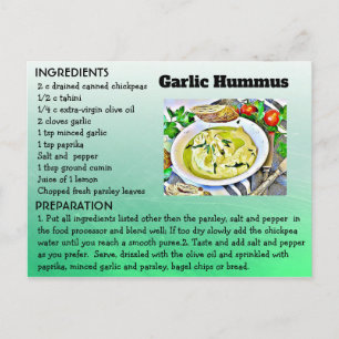 Carte postale de recette d'houmous à l'ail