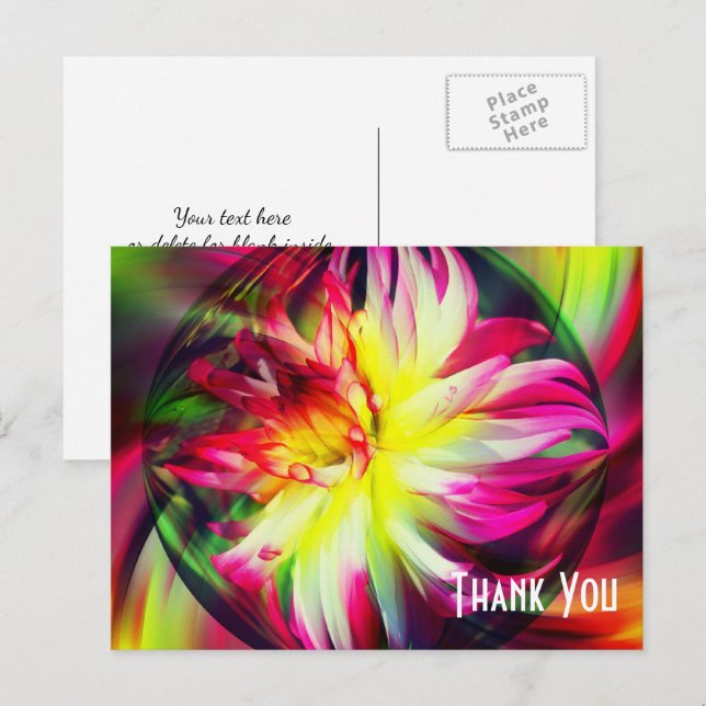 Carte postale de remerciement à motif floral abstr (Devant / Derrière)