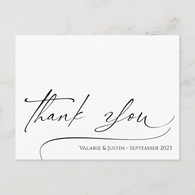 Carte postale de remerciement à script simple (Devant)