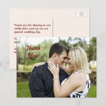 Carte postale de remerciement avec photo de couple