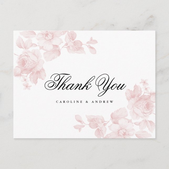 Carte postale de remerciement botanique rose vinta (Devant)