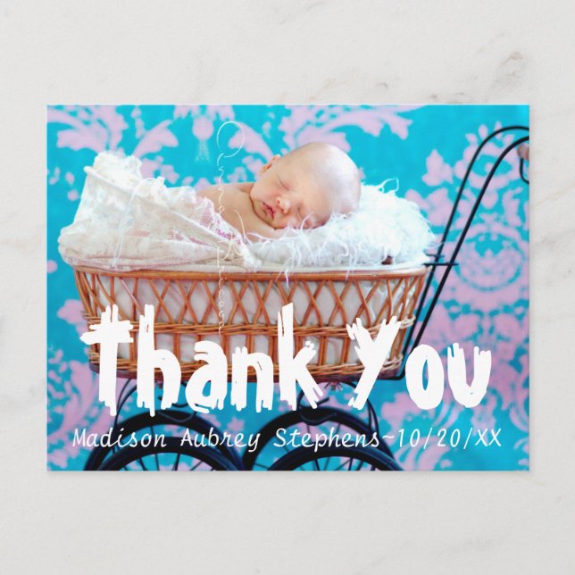 Carte postale de remerciement de Baby Shower amusa (Devant)