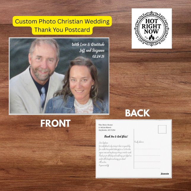 Carte postale de remerciement de mariage chrétien  (Custom Photo Christian Wedding Thank You Postcard)