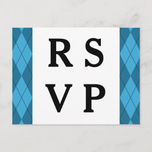 Carte postale de réponse Mariage Jacquard bleu