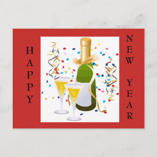 Carte postale de rouge de confettis de champagne