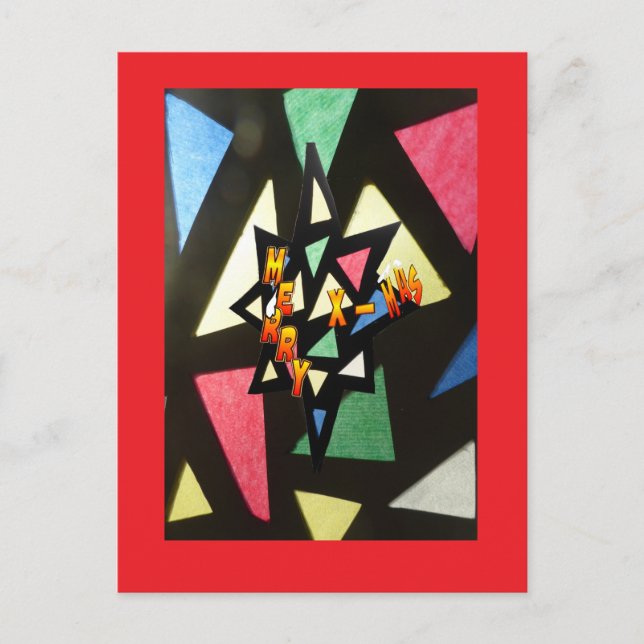 Carte postale de rouge d'étoile de Noël de motif (Devant)