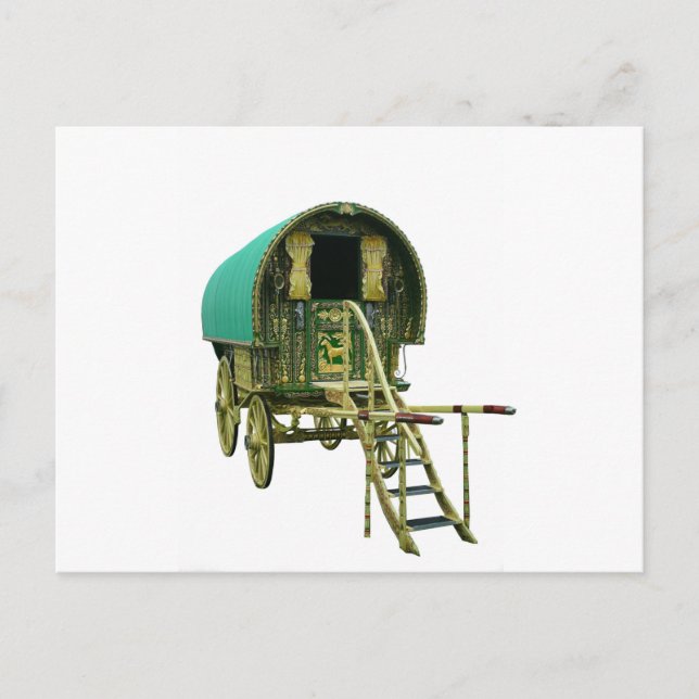 carte postale de roulotte gitane à toit cintré (Devant)