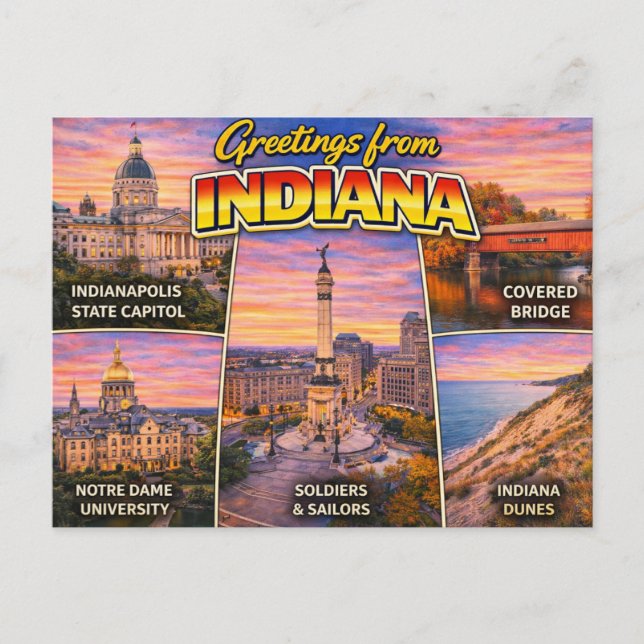 Carte postale de salutations de l'Indiana (Devant)