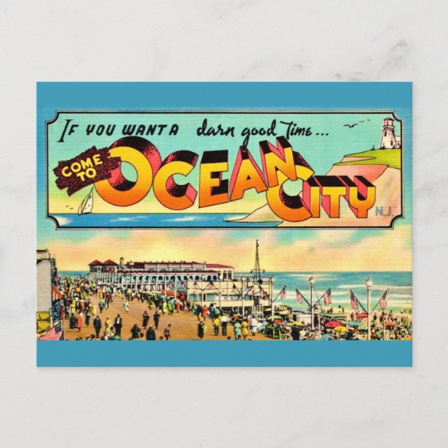 Carte postale de salutations Retro Ocean City NJ (Devant)