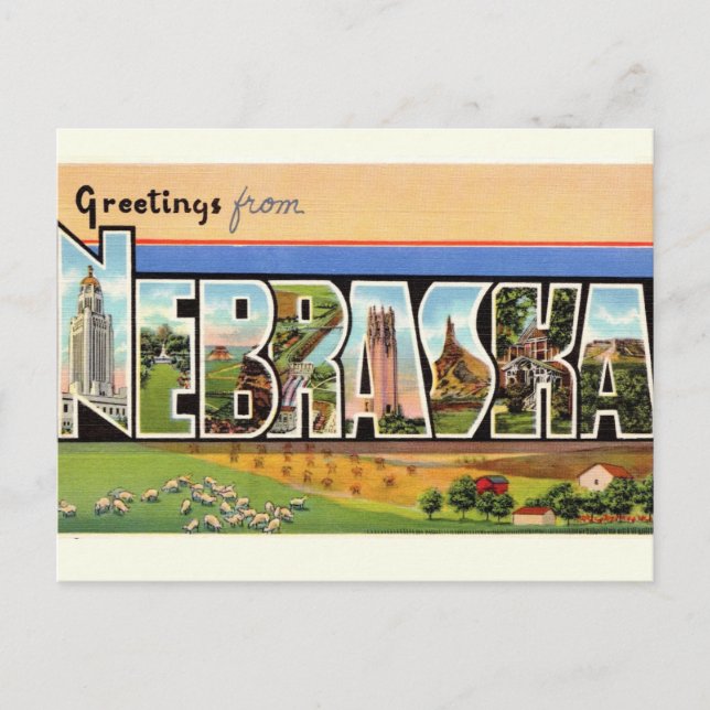 Carte postale de salutations vintage Nebraska (Devant)