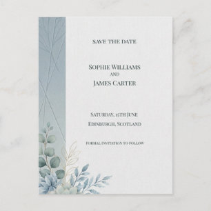 Carte postale de sauvegarde de date botanique bleu
