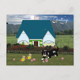 Carte postale de scène de maisons avec des animaux