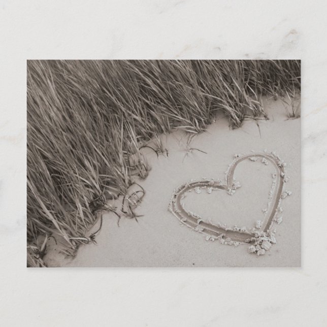 Carte postale de sépia de coeur de plage (Devant)