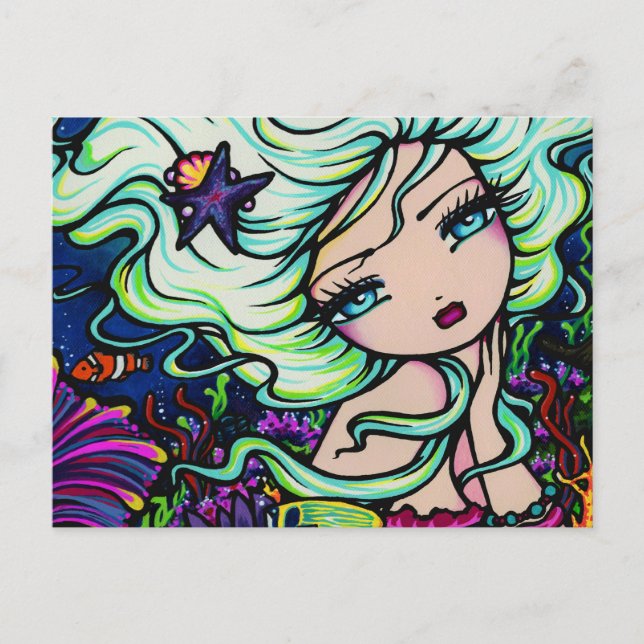 Carte postale de sirène sur récif coralien (Devant)