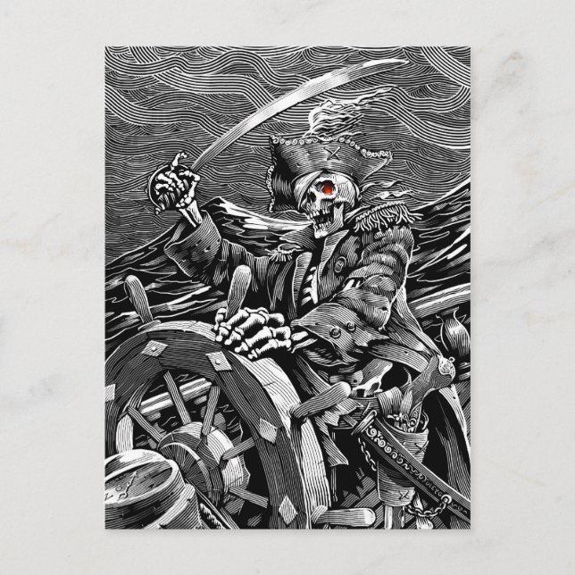 Carte postale de Skeleton Pirate BW (Devant)