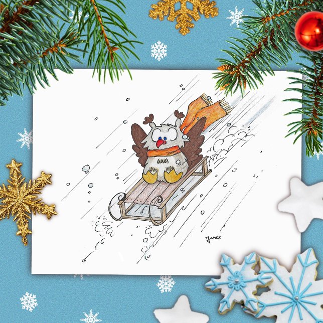 Carte postale de SLEDDING OWL par Nicole Janes (Créateur téléchargé)