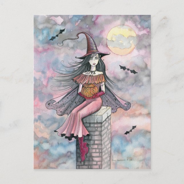 Carte postale de sorcière d'Halloween (Devant)
