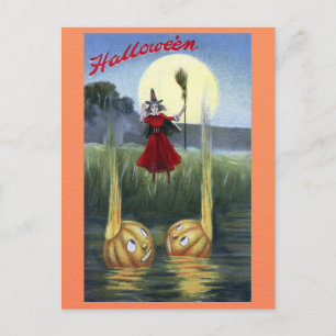 Carte Postale de sorcière d'Halloween Vintage mignon