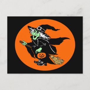 Carte postale de sorcière en vol Halloween Oval Ca